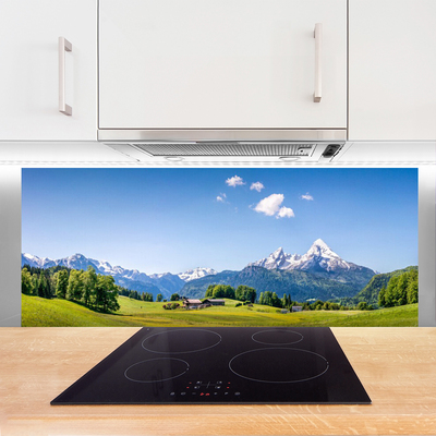 Painel vidro cozinha Campos Árvores Montanhas Paisagem