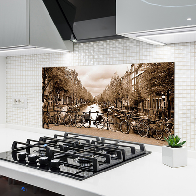 Painel vidro cozinha Rio Bicicleta Árvores Paisagem