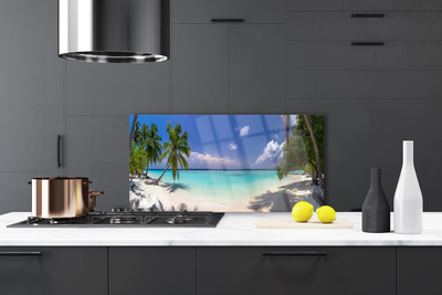 Painel vidro cozinha Paisagem de palmeiras na praia do mar