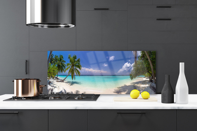Painel vidro cozinha Paisagem de palmeiras na praia do mar