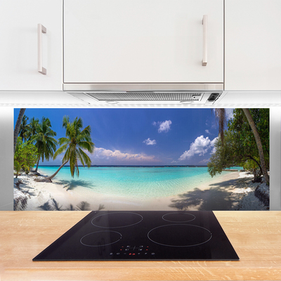 Painel vidro cozinha Paisagem de palmeiras na praia do mar