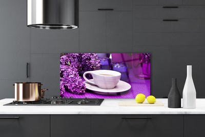 Painel vidro cozinha Caneca Flores Plantas