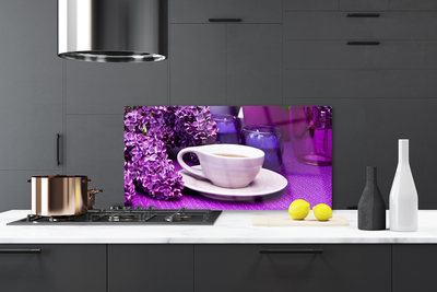 Painel vidro cozinha Caneca Flores Plantas