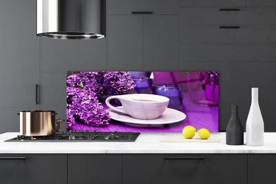 Painel vidro cozinha Caneca Flores Plantas