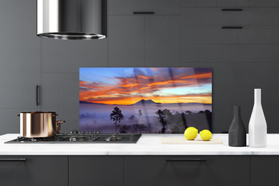 Painel cozinha Paisagem de árvores e neblina