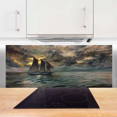 Painel cozinha Paisagem de barco no mar