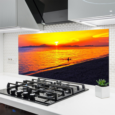 Painel vidro cozinha Paisagem de praia, sol e mar