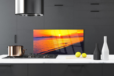 Painel vidro cozinha Paisagem de praia, sol e mar