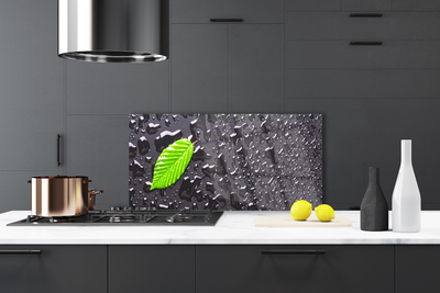 Painel vidro cozinha Arte com gotas de folhas