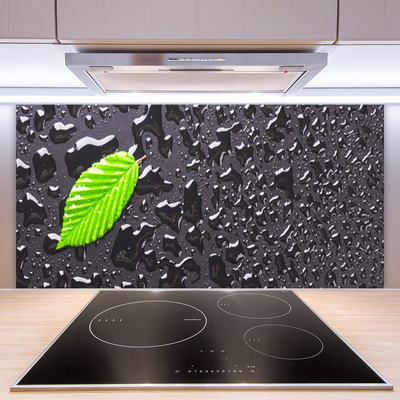 Painel vidro cozinha Arte com gotas de folhas