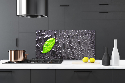 Painel vidro cozinha Arte com gotas de folhas