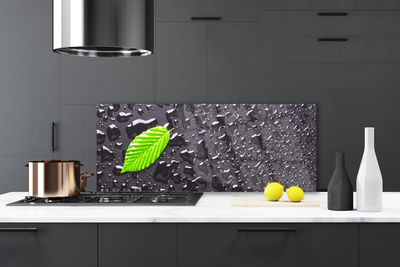 Painel vidro cozinha Arte com gotas de folhas