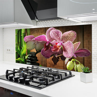 Painel vidro cozinha Flores Planta de Bambu