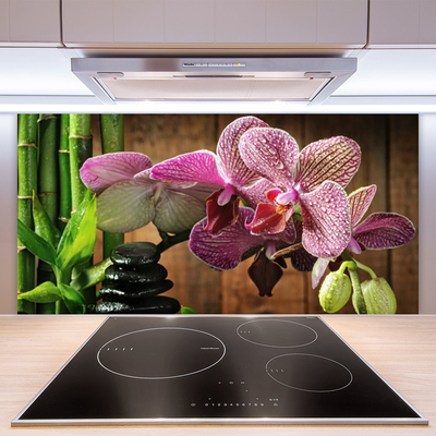 Painel vidro cozinha Flores Planta de Bambu