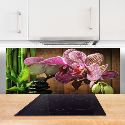 Painel vidro cozinha Flores Planta de Bambu