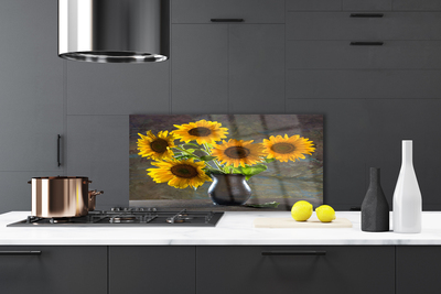 Painel vidro cozinha Vaso de Girassol