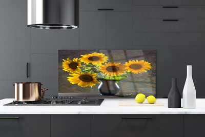 Painel vidro cozinha Vaso de Girassol