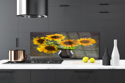 Painel vidro cozinha Vaso de Girassol