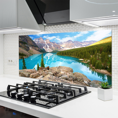 Painel vidro cozinha Montanhas Lago Natureza