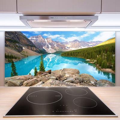 Painel vidro cozinha Montanhas Lago Natureza