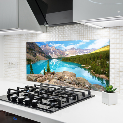 Painel vidro cozinha Montanhas Lago Natureza