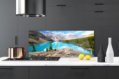 Painel vidro cozinha Montanhas Lago Natureza
