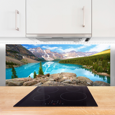 Painel vidro cozinha Montanhas Lago Natureza