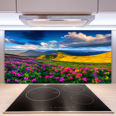 Painel vidro cozinha Flores do Prado Natureza Planta