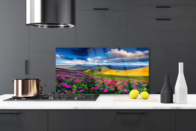 Painel vidro cozinha Flores do Prado Natureza Planta