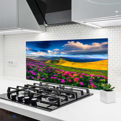 Painel vidro cozinha Flores do Prado Natureza Planta