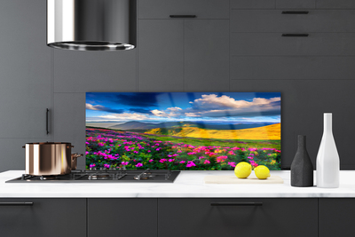 Painel vidro cozinha Flores do Prado Natureza Planta