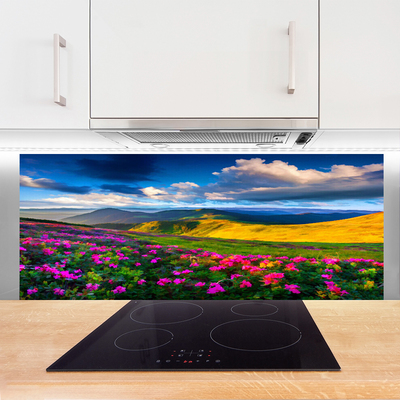 Painel vidro cozinha Flores do Prado Natureza Planta