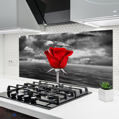 Painel vidro cozinha Planta Flor Rosa Mar