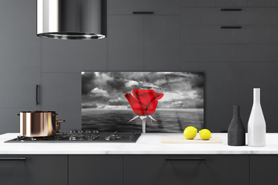 Painel vidro cozinha Planta Flor Rosa Mar