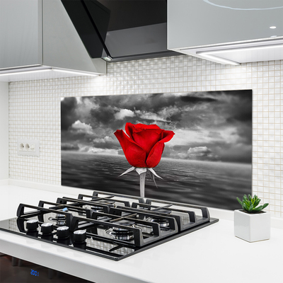 Painel vidro cozinha Planta Flor Rosa Mar