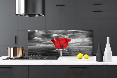 Painel vidro cozinha Planta Flor Rosa Mar