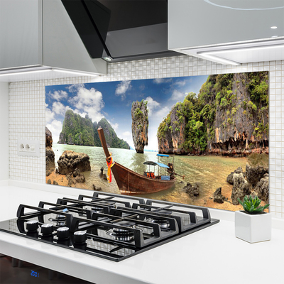 Painel vidro cozinha Paisagem de Boat Rocks