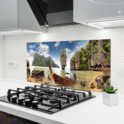 Painel vidro cozinha Paisagem de Boat Rocks