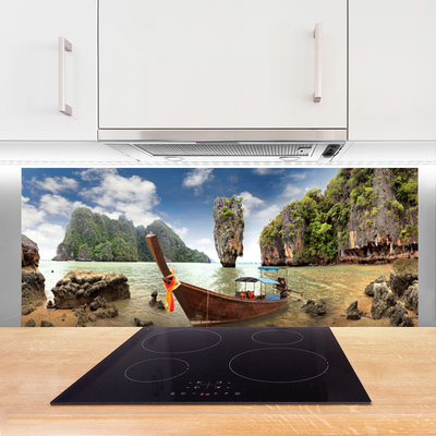 Painel vidro cozinha Paisagem de Boat Rocks