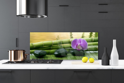 Painel vidro cozinha Pedras de flores Bambu Natureza