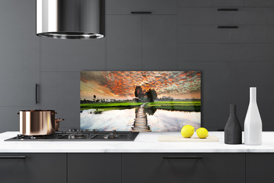 Painel vidro cozinha Paisagem do Lago Bridge