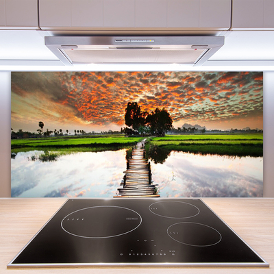 Painel vidro cozinha Paisagem do Lago Bridge