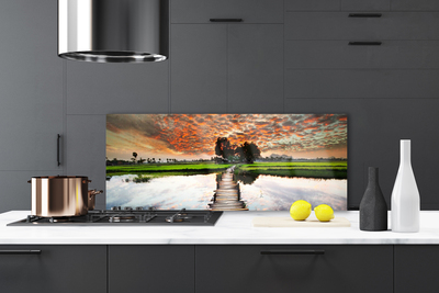 Painel vidro cozinha Paisagem do Lago Bridge