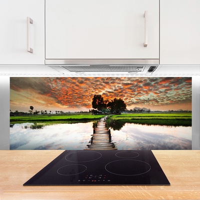 Painel vidro cozinha Paisagem do Lago Bridge