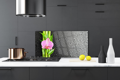 Painel vidro cozinha Planta de flor de caule de bambu