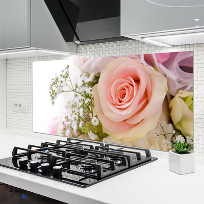 Painel vidro cozinha Planta de flores rosas