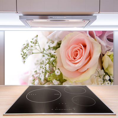 Painel vidro cozinha Planta de flores rosas