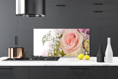 Painel vidro cozinha Planta de flores rosas