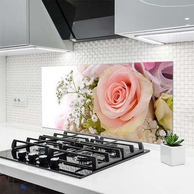 Painel vidro cozinha Planta de flores rosas
