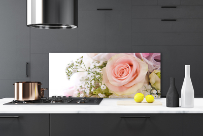 Painel vidro cozinha Planta de flores rosas